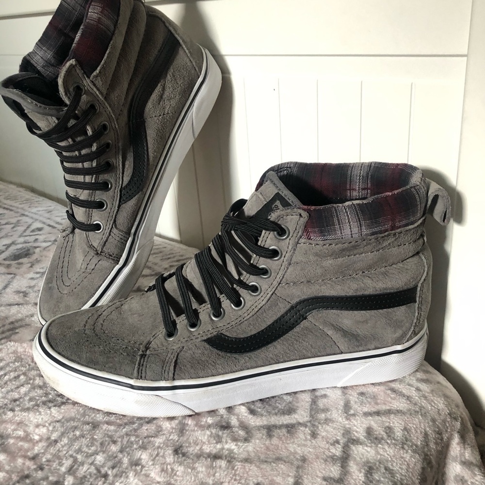 Vans Hi-Tops Gray with Red/Blue Plaid